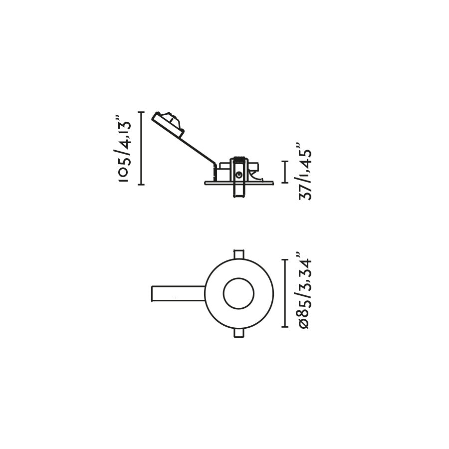 Plano con medidas de Empotrable Pinhole NIVA IP65 GU10 Faro - Negro · Ref. 43430