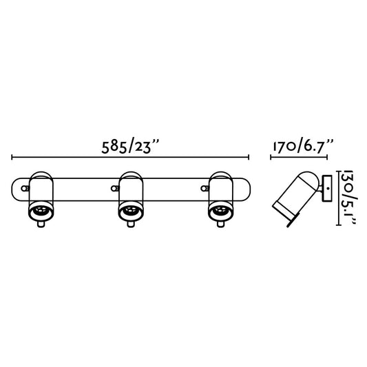 Plano con medidas de Aplique de Pared ORLEANS 3L 58,5 cm 3 Luces GU10 8W Cromo FARO