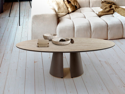 Mesa de Centro Ovalada Samara 130 cm Travertino y Marrón Schuller en ambiente decorado | Schuller