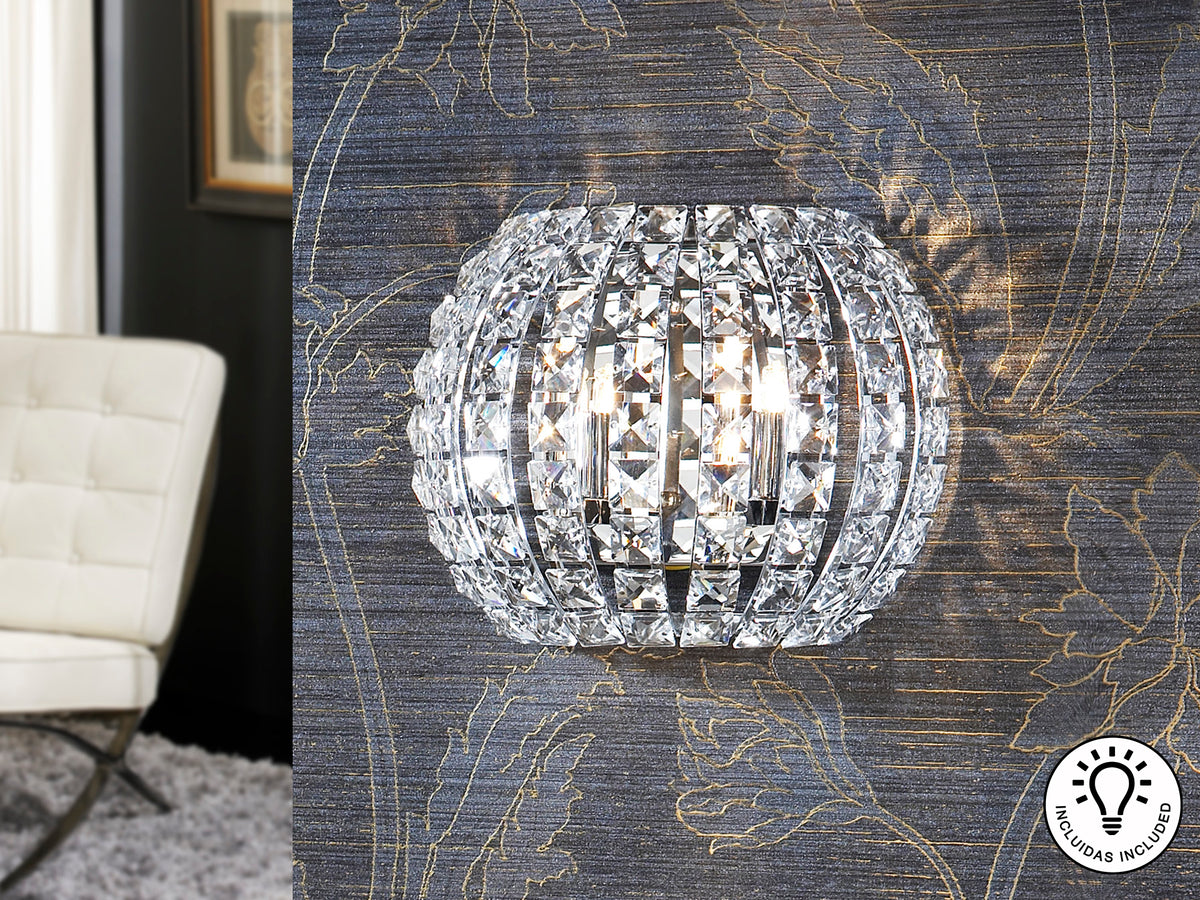 Aplique de Pared Diamond 2 Luces 20 cm Cromo y Cristal Schuller en ambiente decorado | Schuller