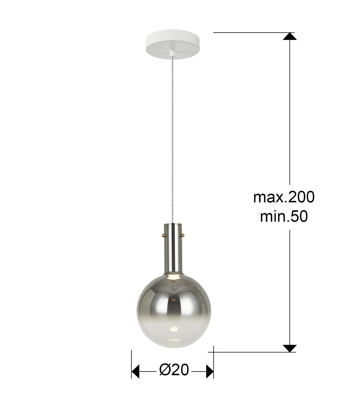 Plano con medidas de Lámpara Colgante Matices 4W LED Blanco Mate y Humo Schuller · Ref. 553739