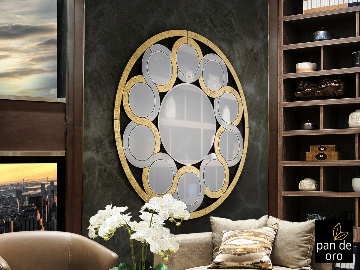 Espejo de Pared Redondo Zendaya 120 cm Pan de Oro Schuller en ambiente decorado | Schuller