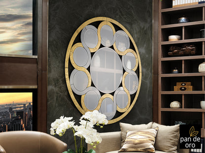 Espejo de Pared Redondo Zendaya 120 cm Pan de Oro Schuller en ambiente decorado | Schuller