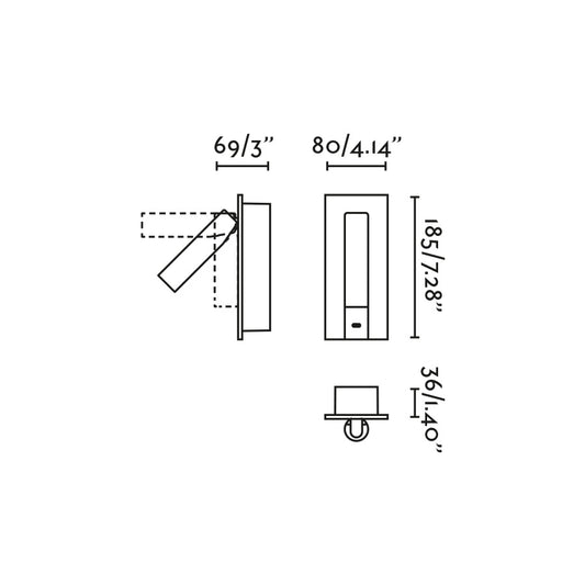 Plano con medidas de Aplique Lector LED GABO Blanco Mate 4W FARO · Ref. 62753