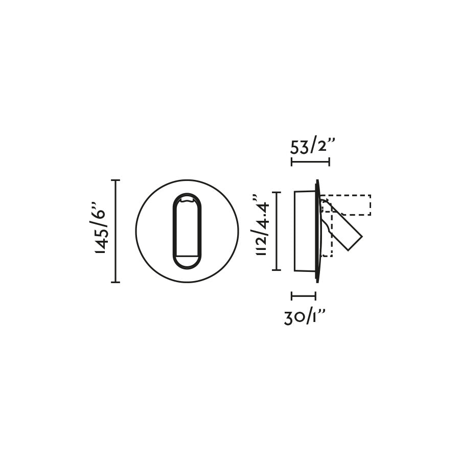 Plano con medidas de Aplique Lector TIMIT Blanco Mate LED FARO · Ref. 62762