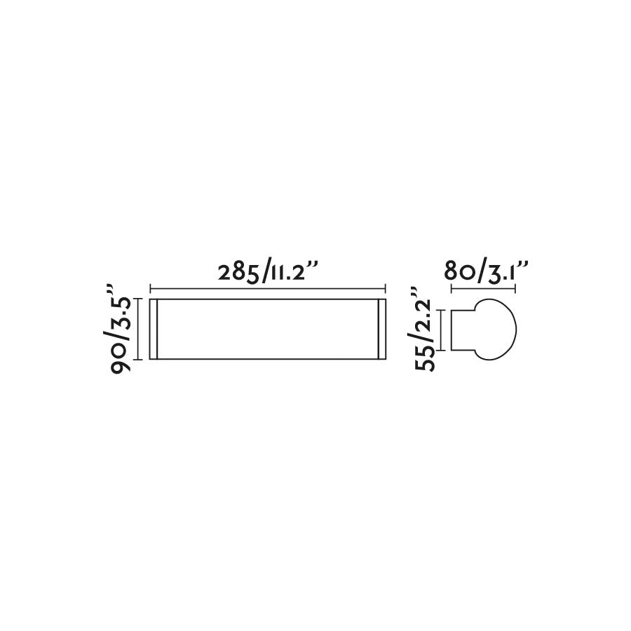 Plano con medidas de Aplique de Pared LED Danubio FARO para Baño - 28,5 cm · 9W, Bronce · Ref. 63603