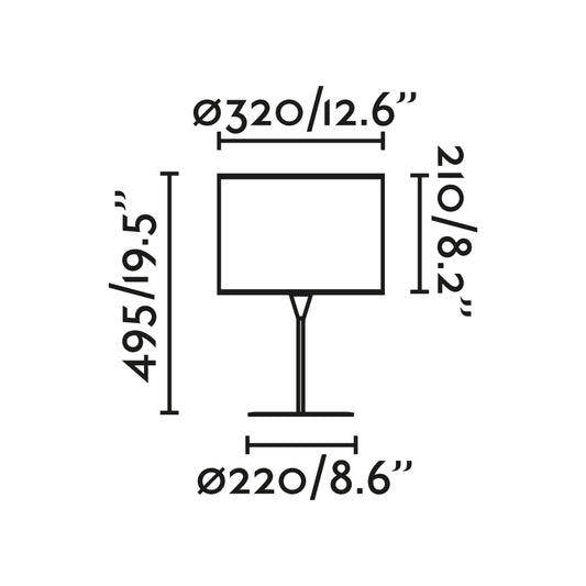 Plano con medidas de Lámpara de Sobremesa MAMBO Ratán 49,5 cm E27 LED 15W Negra FARO