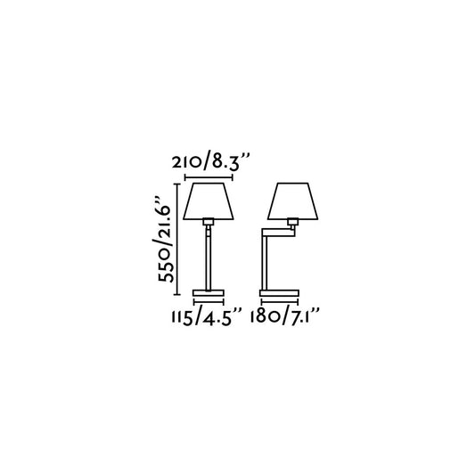 Plano con medidas de Lámpara de Sobremesa Artis 55 cm Bronce y Pantalla Blanca FARO