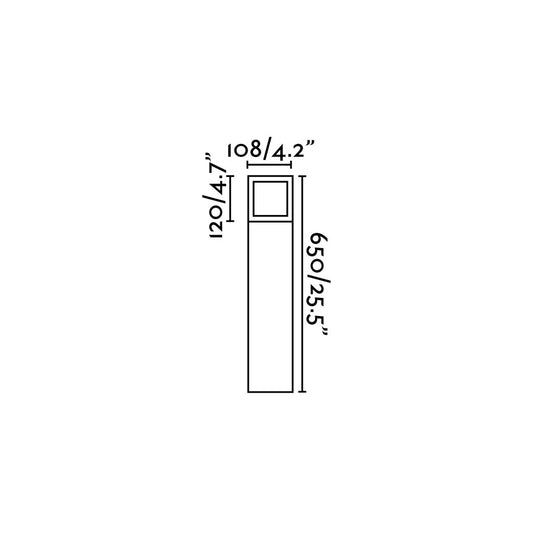 Plano con medidas de Baliza de Exterior ONZE 65 cm E27 15W Gris Oscuro FARO
