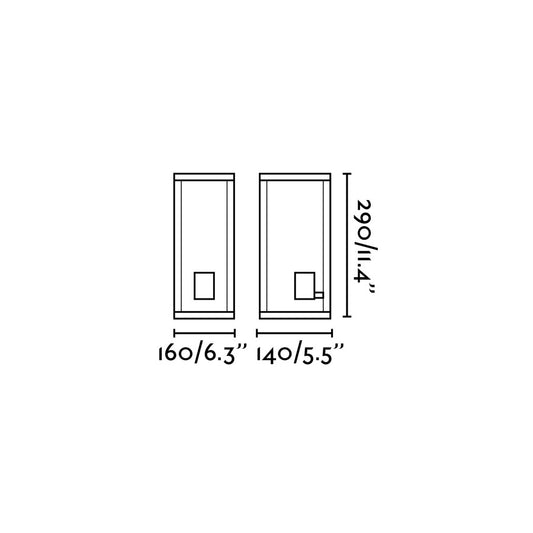 Plano con medidas de Aplique de Pared Exterior NALA Gris Oscuro Aluminio FARO