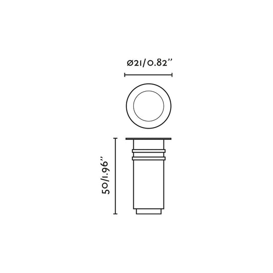 Plano con medidas de Foco Empotrable de Suelo LED GRUND 1W 2700K Inox Satinado FARO