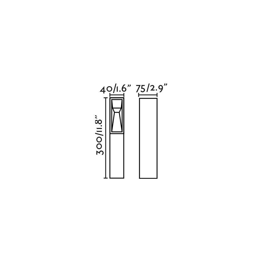 Plano con medidas de Baliza Exterior TIL 30 cm 3W FARO - Marrón óxido · Ref. 70939