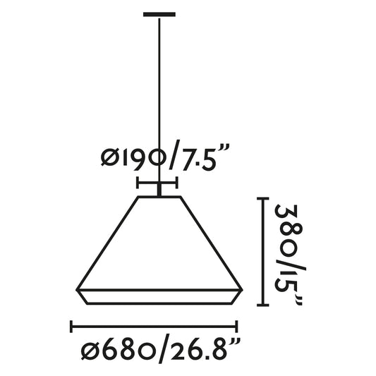 Plano con medidas de Lámpara Colgante Exterior Saigón 70 cm Mimbre Marrón Faro