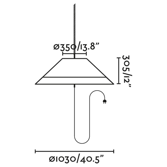 Plano con medidas de Lámpara Portátil y Colgante Exterior Saigon Gris y Mimbre Marrón Faro