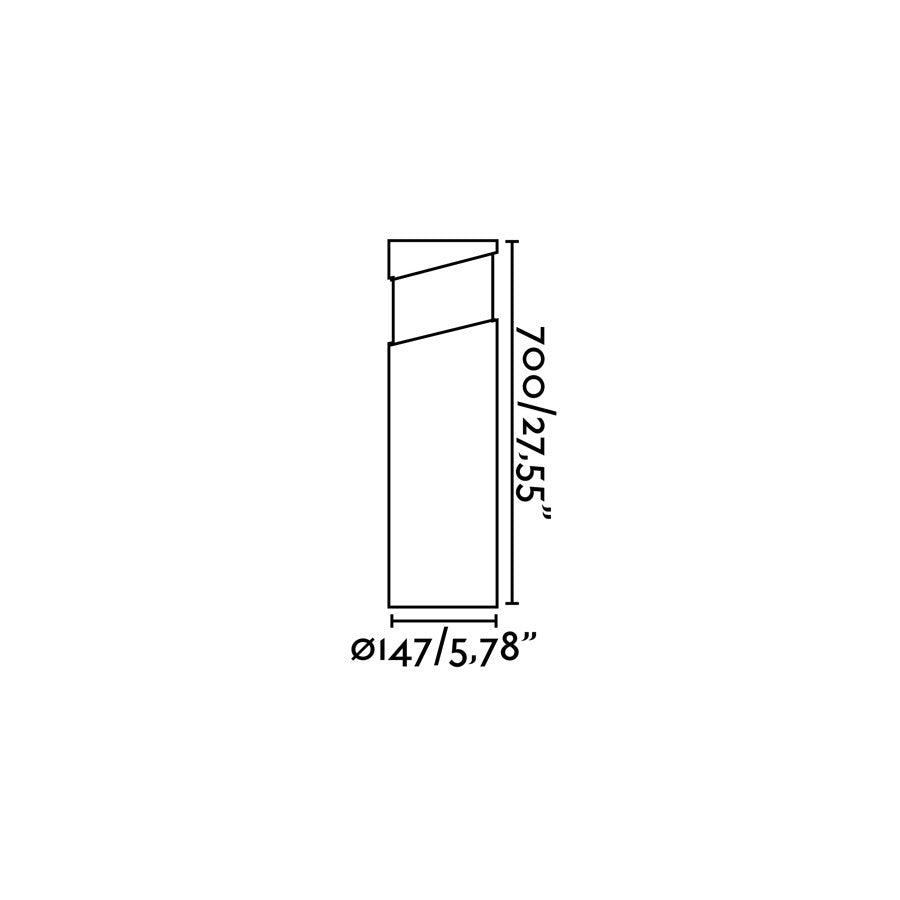 Plano con medidas de Baliza de Exterior BLOCK 70 cm Cemento Marrón Arena FARO