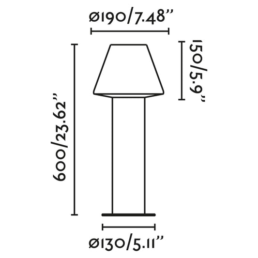 Plano con medidas de Baliza de Exterior MISTU 600 60 cm E27 15W Gris Oscuro FARO
