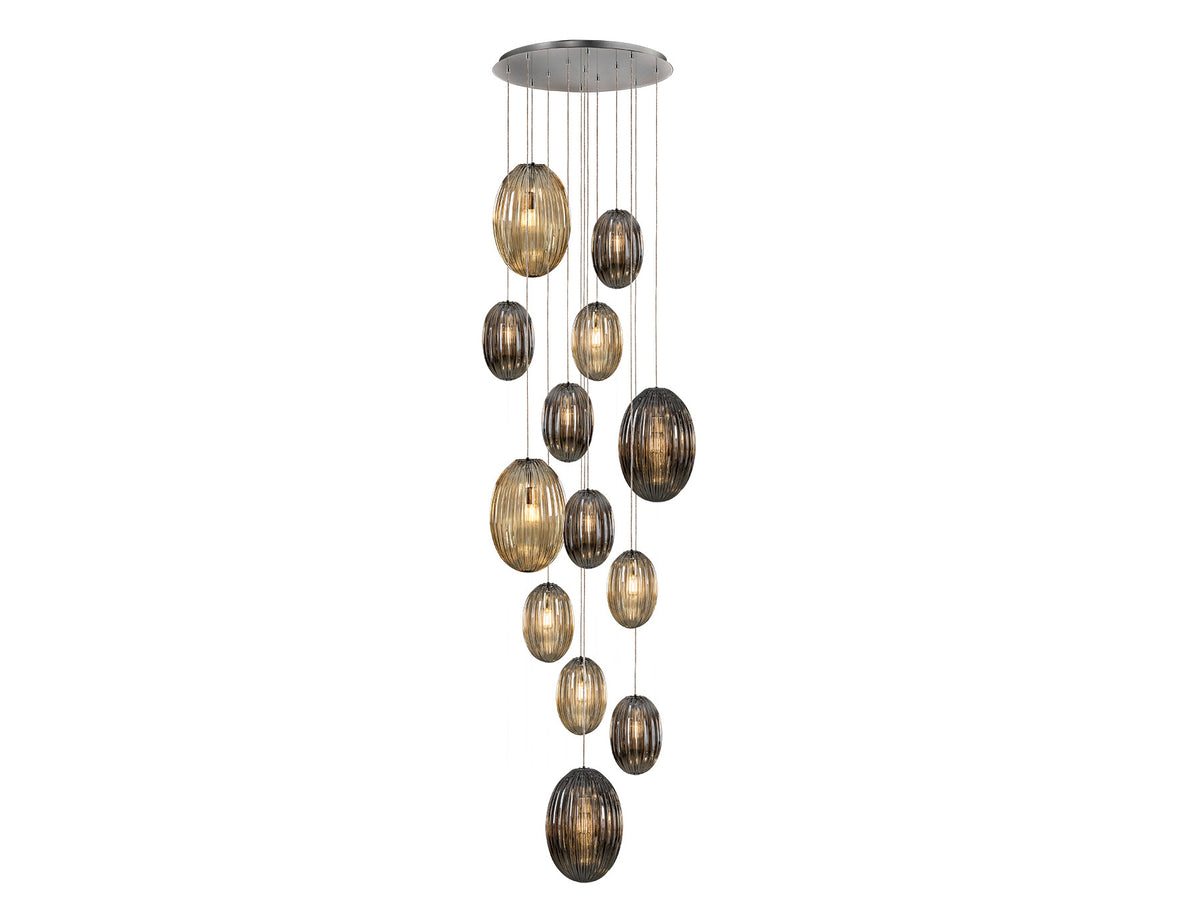 Lámpara Colgante Ovila 13 Luces Cristal Coñac y Smoke Schuller - vista principal | Schuller
