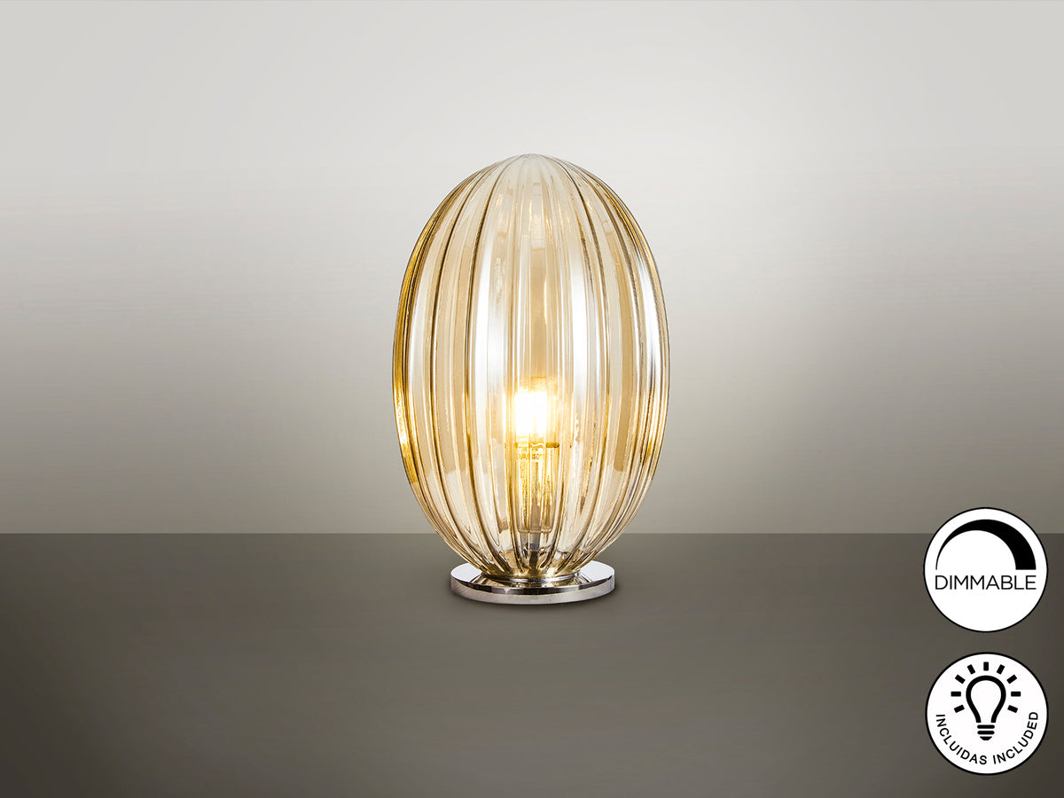 Lámpara de Sobremesa Ovila 20 cm Cromo y Cristal Coñac Schuller en ambiente decorado | Schuller
