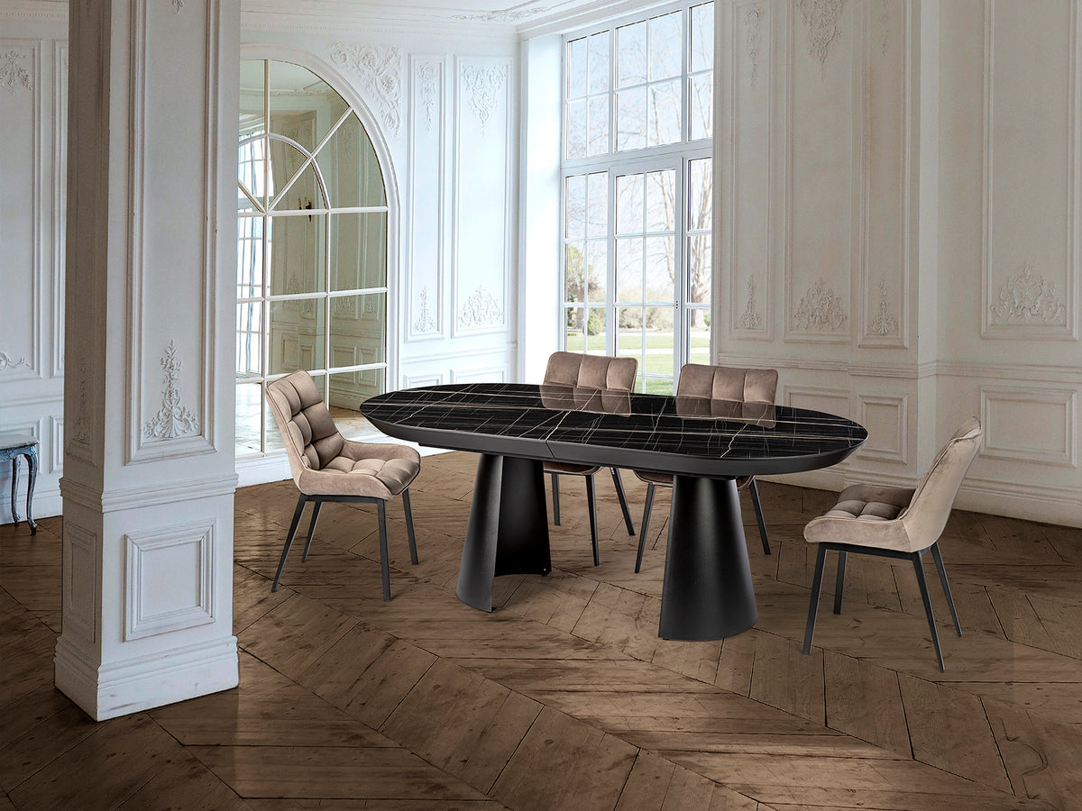 Mesa de Comedor Extensible Capri 206 cm Mármol Negro Schuller en ambiente decorado | Schuller