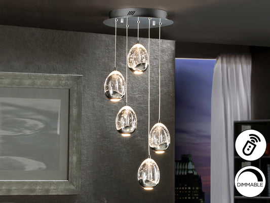 Lámpara Colgante LED Rocío 5 Luces 25W Cromo Dimable Schuller en ambiente decorado | Schuller