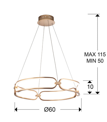 Plano con medidas de Lámpara de Techo LED Colette 60 cm Oro Rosa Regulable Schuller