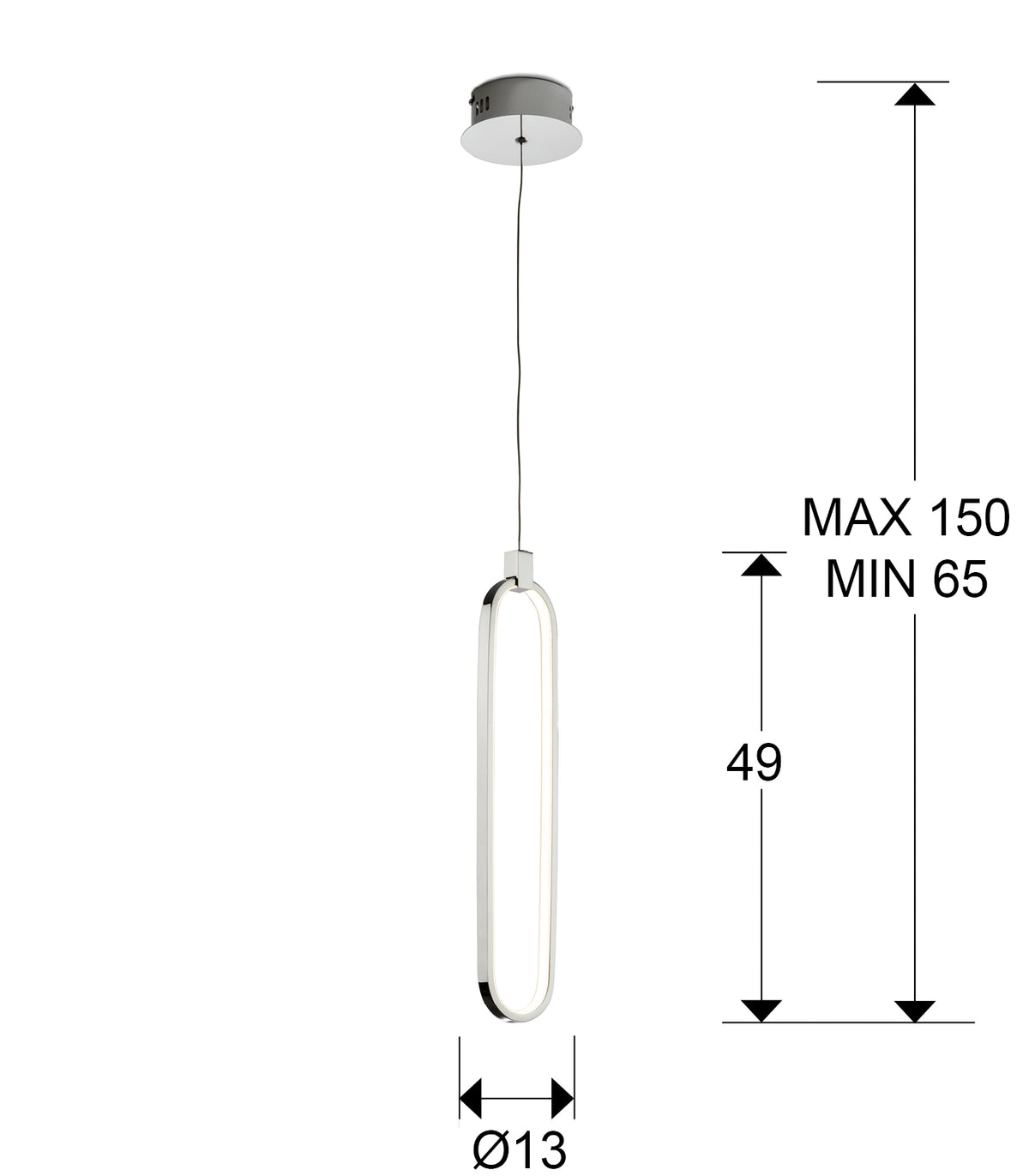Plano con medidas de Lámpara Colgante LED Colette 13W Cromo Schuller · Ref. 787147