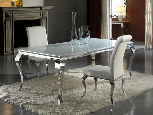 Mesa de Comedor Rectangular Barroque 200x100 cm Cristal y Acero Schuller en ambiente decorado | Schuller