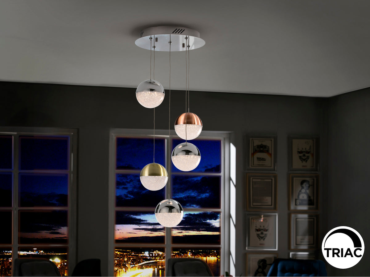 Lámpara Colgante LED Sphere 5 Luces 24W Multiacabado Schuller en ambiente decorado | Schuller