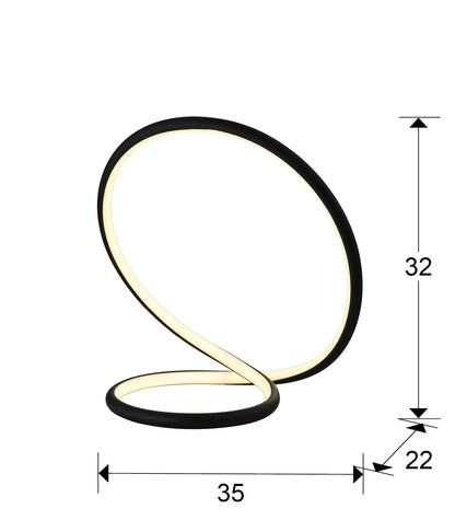 Plano con medidas de Lámpara de Sobremesa LED Infinito 15W Dimable Negro Mate Schuller