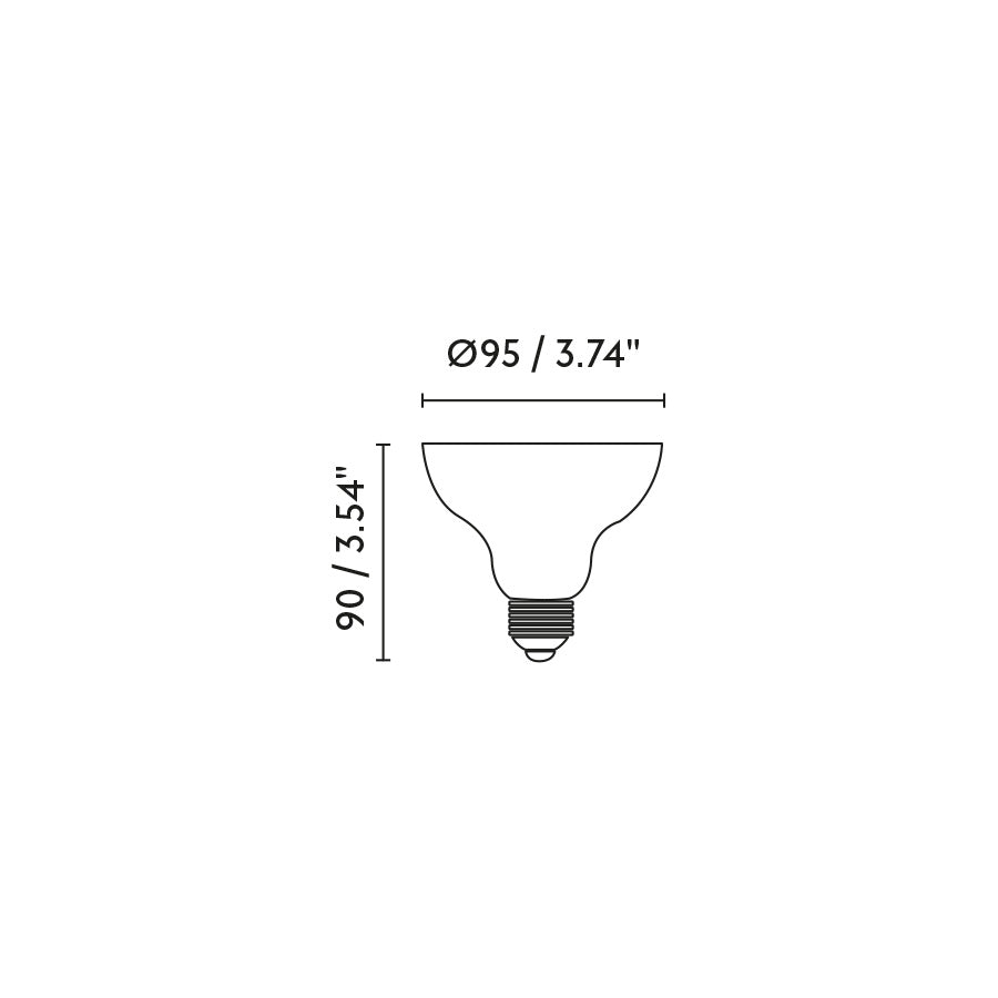 Plano con medidas de Bombilla LED PAR30 E27 OSRAM 10W 2700K 36º Regulable FARO