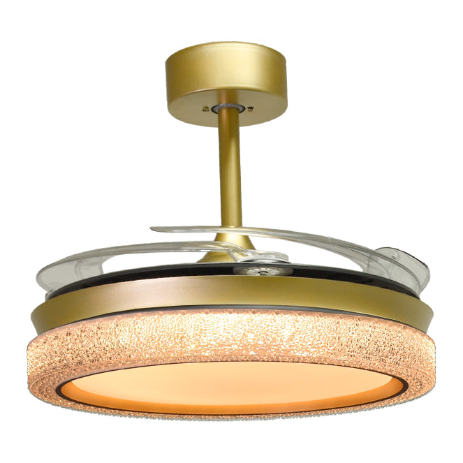 Detalles del Ventilador de Techo LED BELAIR ACANTO Oro (F-1029 GL) de Interlusa: 108cm, 7200lm, 4 Aspas Retráctiles, Luz Ajustable 3000-6000K, Mando a Distancia.  Luzgurú.
