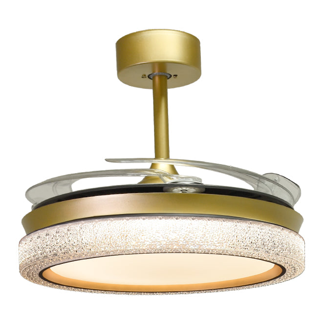 Detalles del Ventilador de Techo LED BELAIR ACANTO Oro (F-1029 GL) de Interlusa: 108cm, 7200lm, 4 Aspas Retráctiles, Luz Ajustable 3000-6000K, Motor DC, Mando a Distancia.  Luzgurú.

