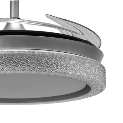 Detalles del Ventilador de Techo LED Belair Acanto F-1029 SL de Interlusa: 108cm, 7200lm, Plata, Aspas Retráctiles, Motor DC Silencioso, Luz 3000-6000K, Mando a Distancia.
