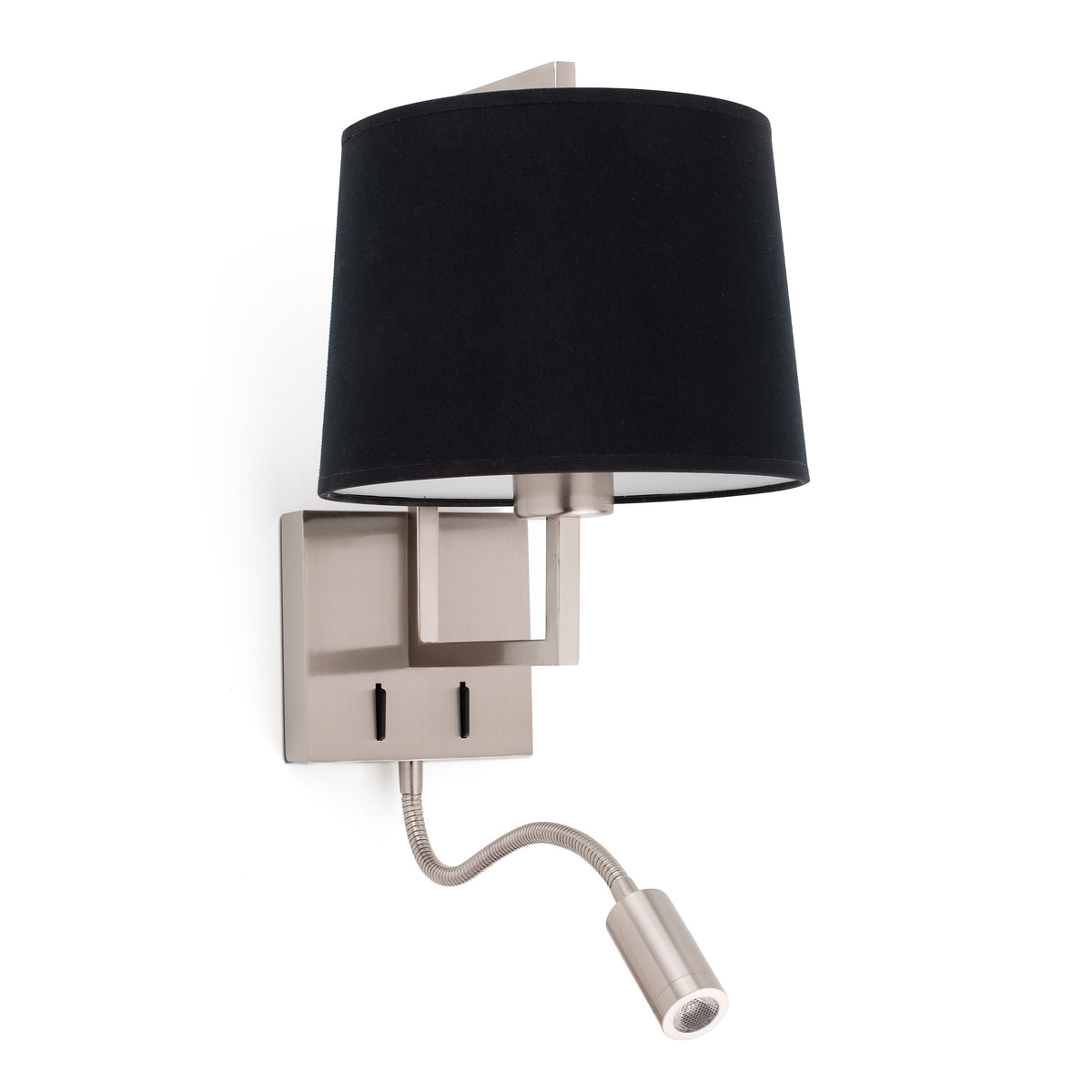 Aplique de pared FRAME níquel mate/negro LED FARO 20172-03, luminaria de superficie para iluminación interior en dormitorios y hoteles