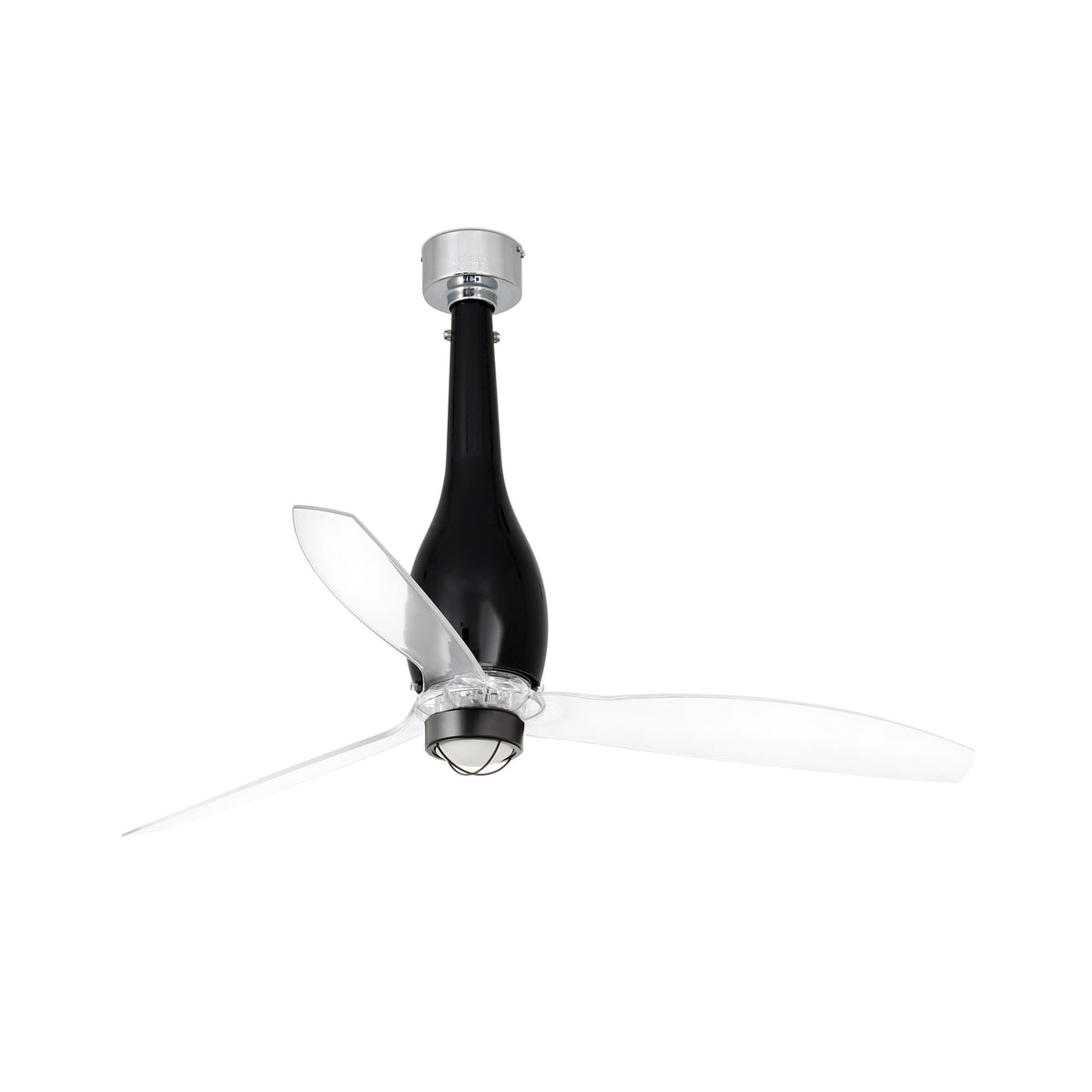 Ventilador con luz LED integrada ETERFAN M negro brillo WIZ FARO 32002WW-10, ventilación hogar inteligente con mando a distancia, motor DC y función inversa