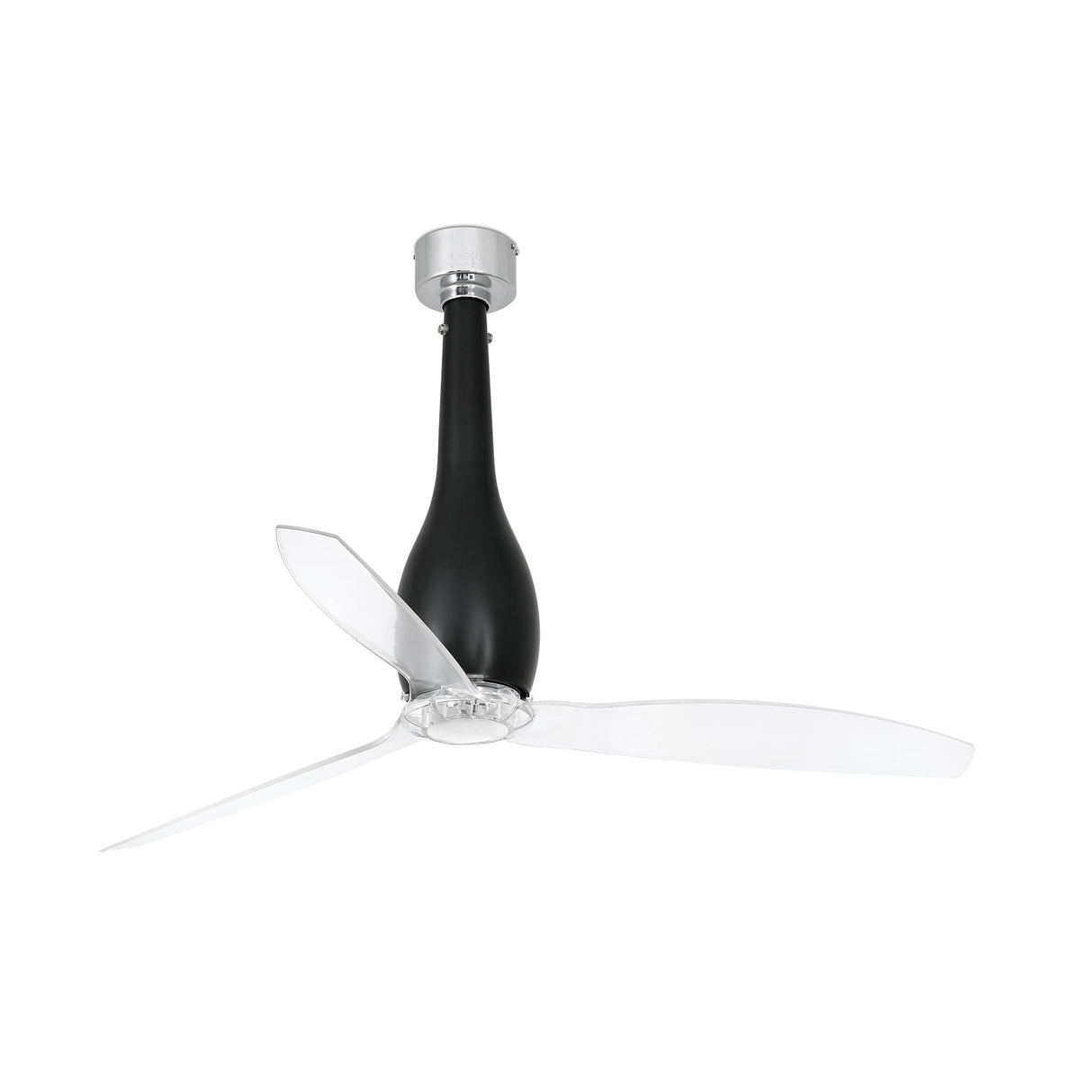 Ventilador de techo ETERFAN M negro mate y transparente FARO 32003WW con motor DC silencioso, 6 velocidades y mando a distancia para hogar.