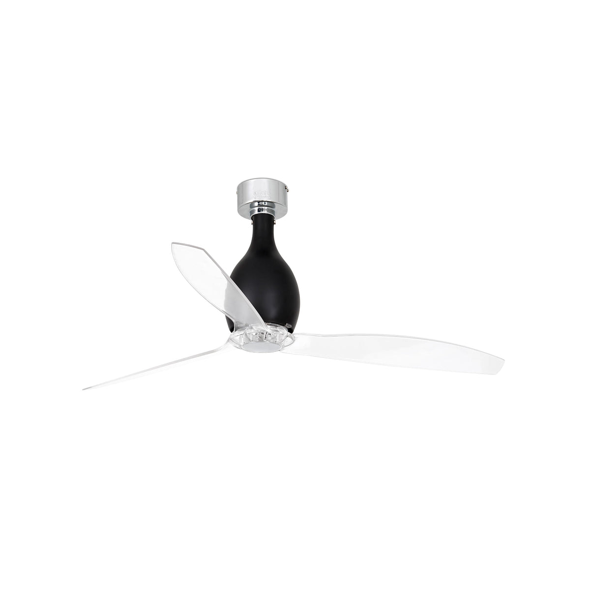 Ventilador de techo MINI ETERFAN M negro brillo y transparente FARO 32026WW con motor DC, mando a distancia, reversible y sin luz para hogar y oficina