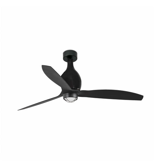 Moderno ventilador de techo LED MINI ETERFAN M negro mate FARO 32030WW-10 con motor DC reversible, luz LED integrada, mando a distancia para ventilación eficiente en dormitorios y hogares