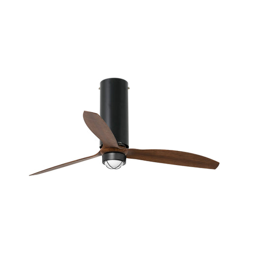 Ventilador de techo con luz LED Tube Fan M negro mate y nogal modelo 32037WW-10 de FARO, motor DC silencioso con mando a distancia para ventilación en el hogar