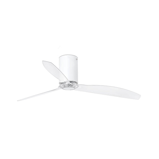 Ventilador de techo MINI TUBE FAN M WIZ en blanco mate de FARO, modelo 32039WW, con motor DC silencioso de 6 velocidades, diseño transparente sin luz para ventilación en el hogar
