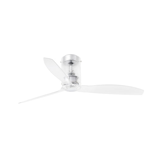 Ventilador de techo MINI TUBE FAN M transparente FARO 33393WW, con motor DC, 6 velocidades, función inversa, bajo ruido, ventilación eficiente en acero y cristal para hogar moderno