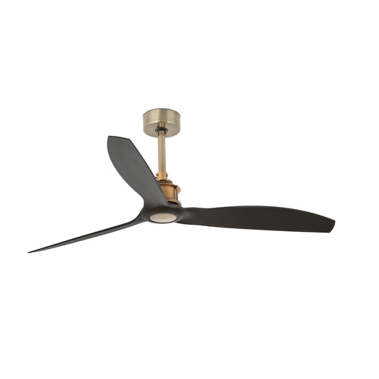 Ventilador de techo Just Fan M oro viejo y negro mate FARO 33417WW con mando a distancia, 6 velocidades y motor DC reversible para ventilación en el hogar