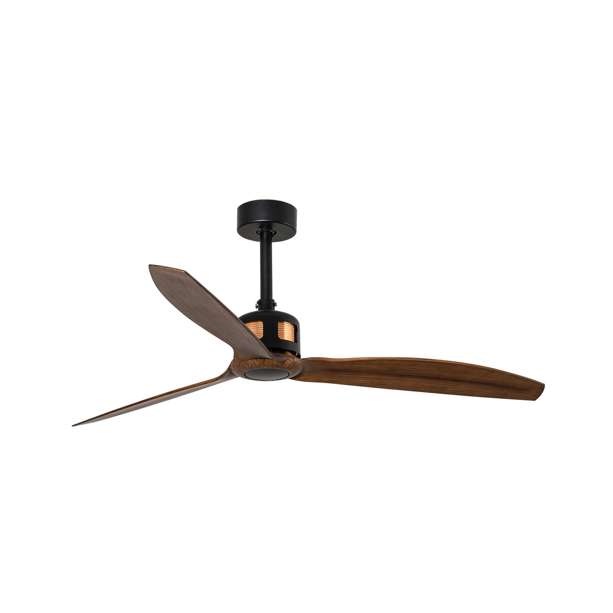 Ventilador de techo Copper Fan M negro y nogal FARO 33451WW, motor DC reversible sin luz, con mando a distancia para ventilación en el hogar