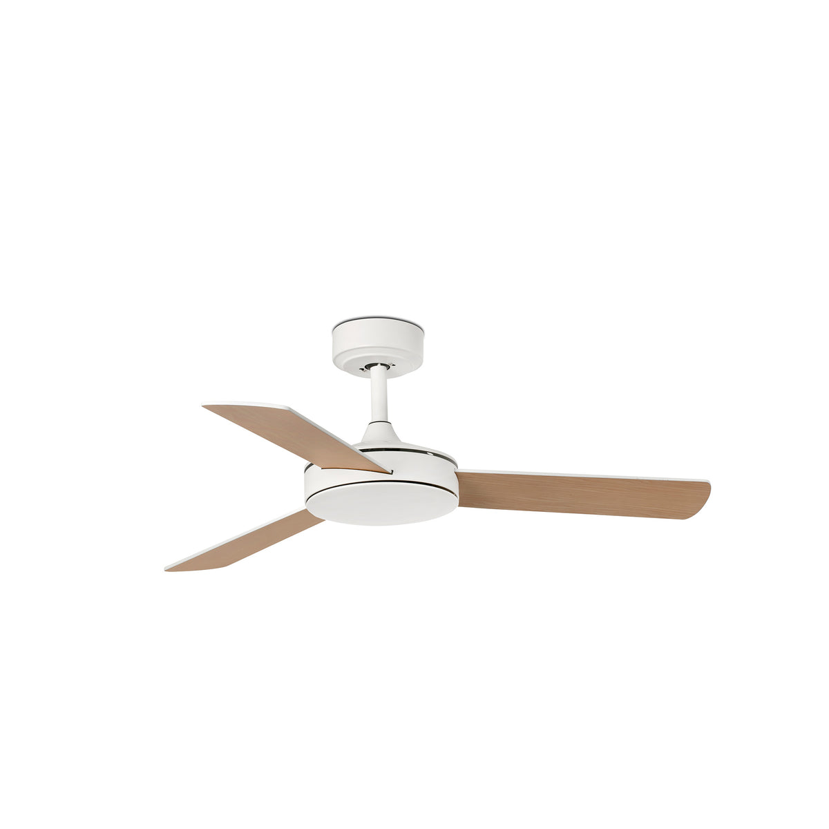 Ventilador de techo MINI MALLORCA S blanco mate/arce FARO 33603DCWW, motor DC sin luz, mando a distancia, palas reversibles para techos inclinados y bajo consumo