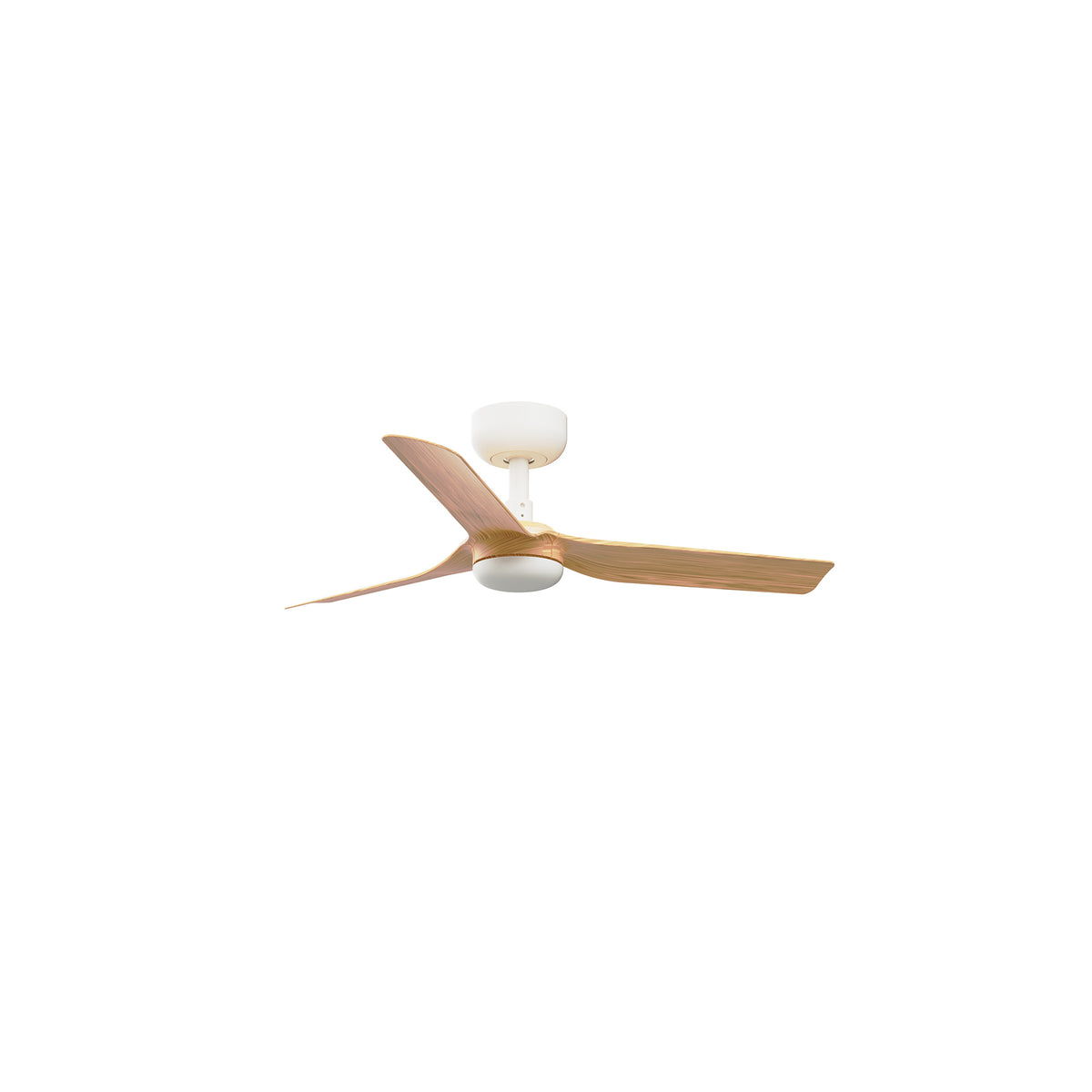Ventilador de techo Mini Punt S blanco y arce de FARO modelo 33821WW, con motor DC reversible, mando a distancia y sin luz para ventilación eficiente en el hogar