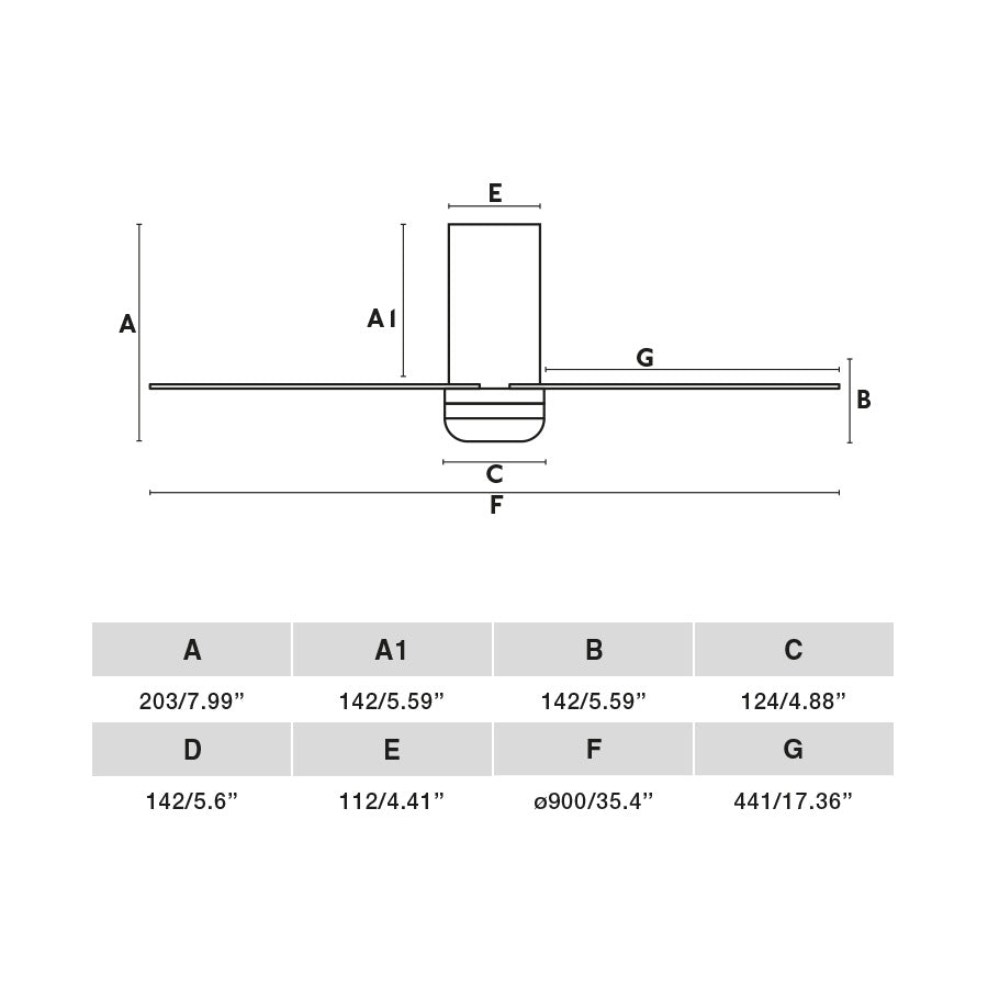 Medidas y dimensiones del ventilador de techo Mini Punt Tub S WIZ Blanco/Arce FARO 33833WW, motor DC reversible sin luz, ventilación hogar confort