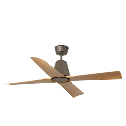 Ventilador de techo TYPHOON M marrón con madera FARO 34106WW, motor DC reversible, mando a distancia, IP44 para ventilación en techos inclinados