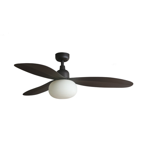 Ventilador de techo PALMA M marrón oscuro FARO 34301WW-11L con luz, mando a distancia, motor DC, acero, cristal y ABS, para ventilación interior y exterior · Ref. 34301WW-11L