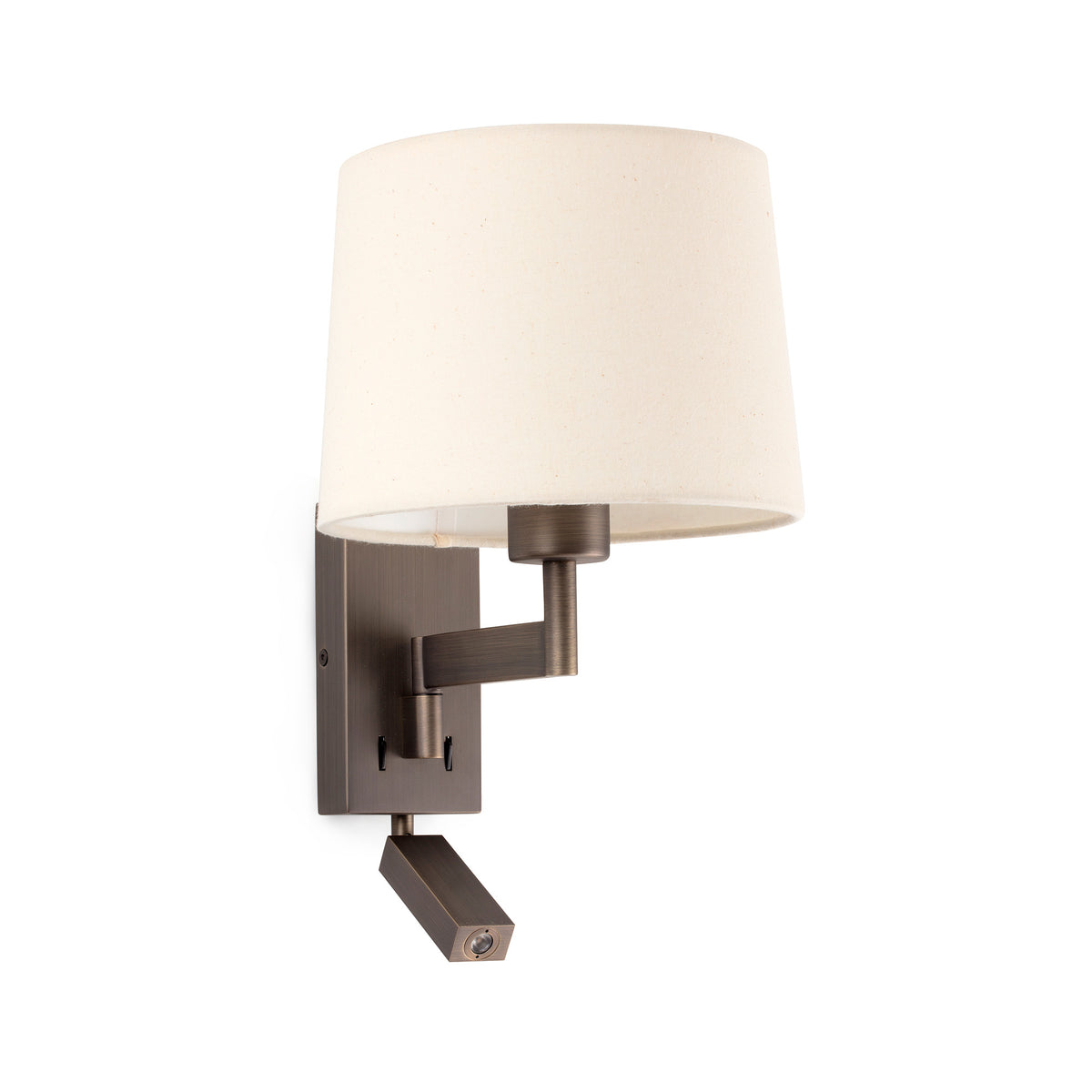 Aplique de pared ARTIS con lector en bronce envejecido y beige, modelo 68492-02 de FARO para iluminación interior de lectura en hogares y hotelería