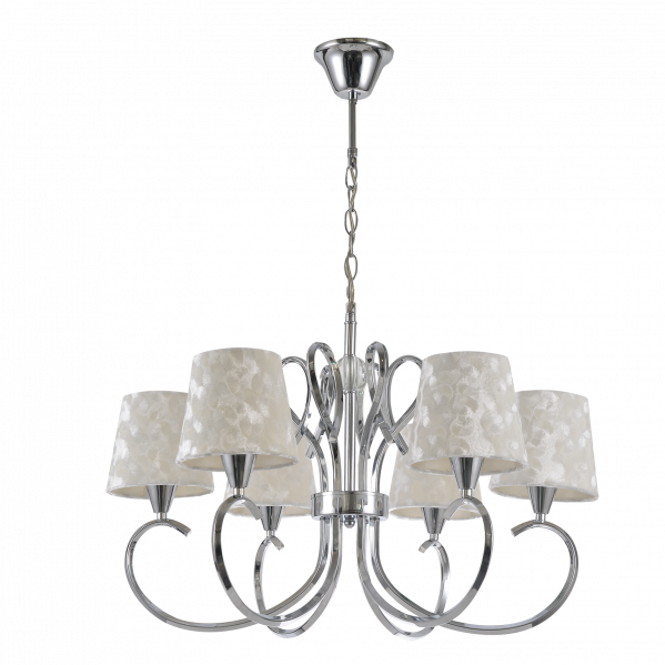 Lámpara Cancún clásica de cromo blanco con 6 casquillos E14, diseño Abrila 121756020 para decoración interior doméstica en metal, textil y cristal · Ref. 121756020